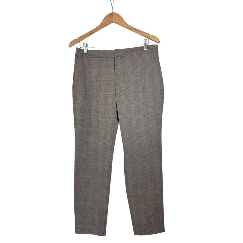 Zara Women's Checkered Houndstoorh Trousers Ankle Pants Sz 8 Brown Gray Mid Rise